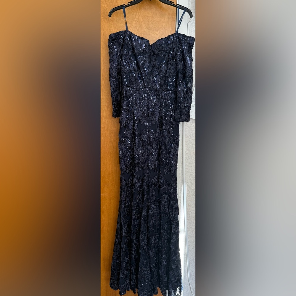 Xscape Black Long Sleeve Sequin Gown